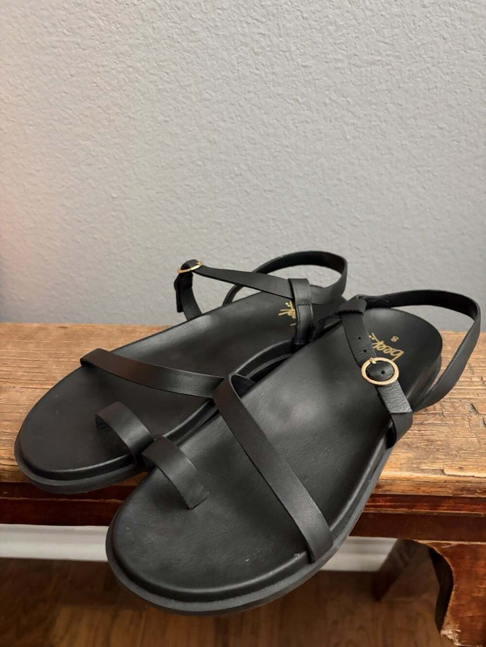 BEEK Auklet Flat Sandals Minimalist Arch Support Black Leather Sz 8 $260